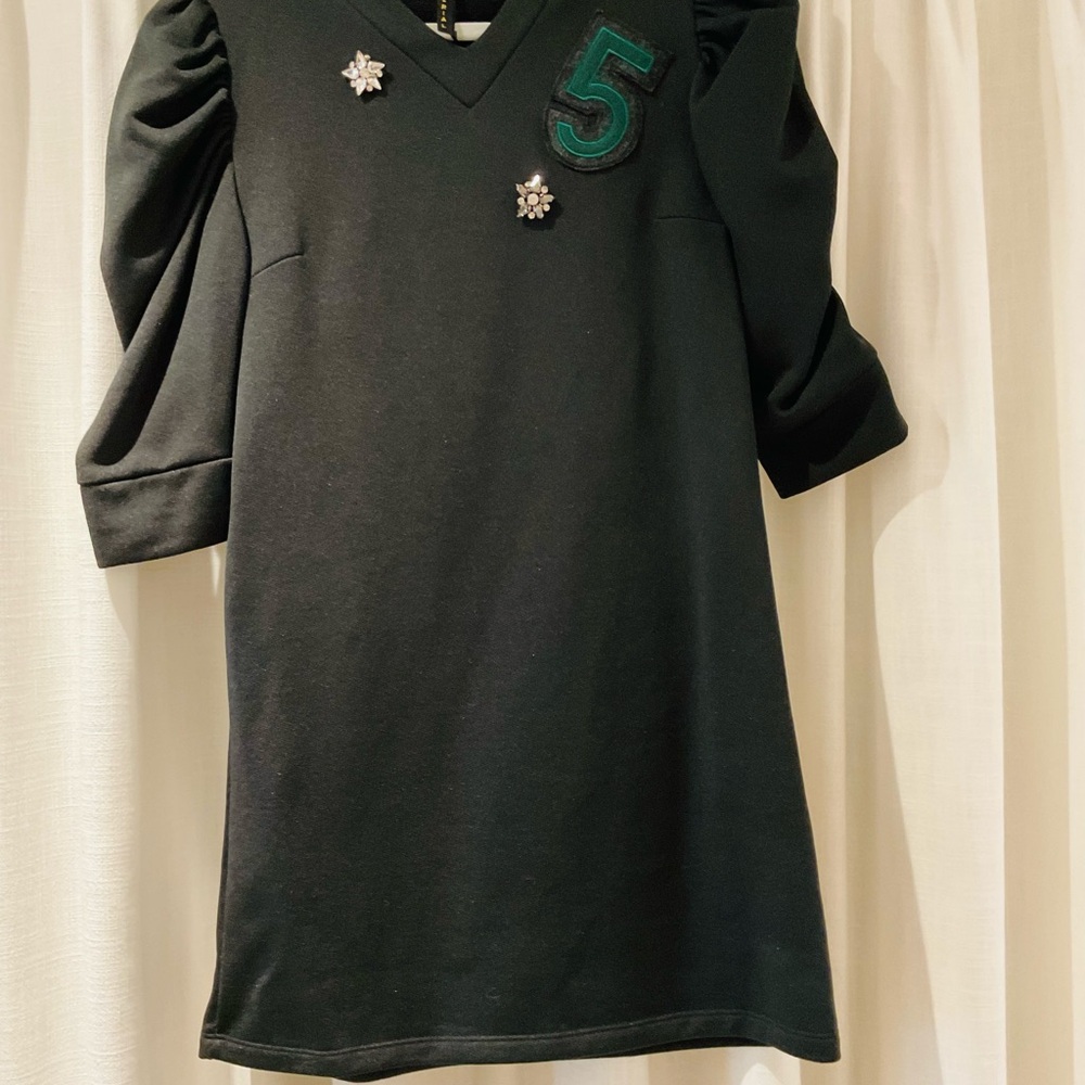 Black Dress with Green Number and Embellishments